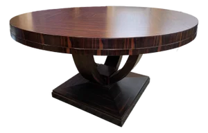 Vintage Art Deco Macassar Ebony Round Dining Table