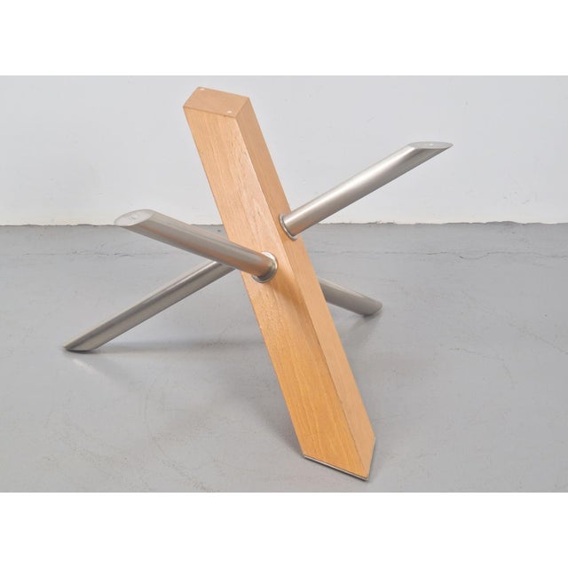 Postmodern Cross Leg Coffee Table in Wood, Stainless Steel and Glass, Italy, 1990s For Sale - Image 6 of 8