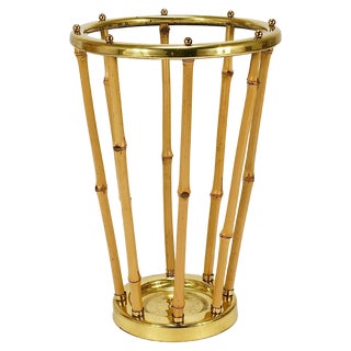 Mid-Century French Riviera Bamboo & Brass Umbrella Stand, Austria, 1950s For Sale