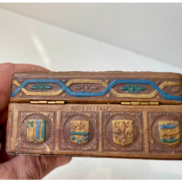 Wood Vintage Italian Jewelry Box in Embossed Leather, 1950s For Sale - Image 7 of 9