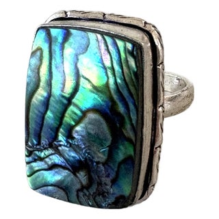 Vintage Sterling Silver and Abalone Shell Ring For Sale