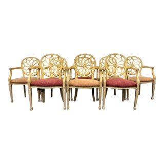 Vintage Chairmasters Inc. Sunburst Spider Web Back Dining Chairs - Full Set of 8 For Sale