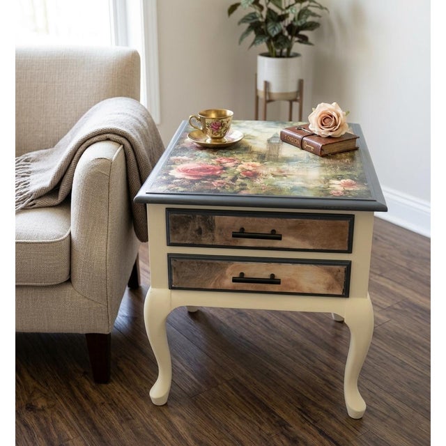 Elevate your space with this unique, handcrafted accent table! Made of solid wood, this piece features a stunning vintage-...