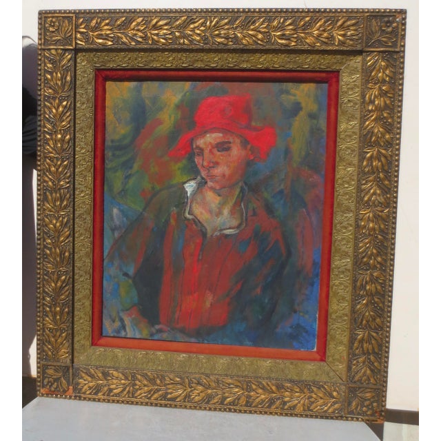 Expressionist Painting of a youth in a red hat and a red shirt. Finely painted expressionist work of a youth in red...