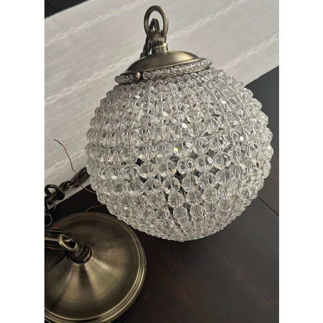 Contemporary Contemporary Beaded Globe Pendant Light, Crystal-Style Acrylic & Antique Brass, Mid-Century Inspired For Sale - Image 3 of 4