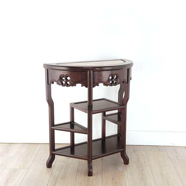 1980s Vintage Marble and Rosewood Chinese Table, Circa 1980 For Sale - Image 5 of 7