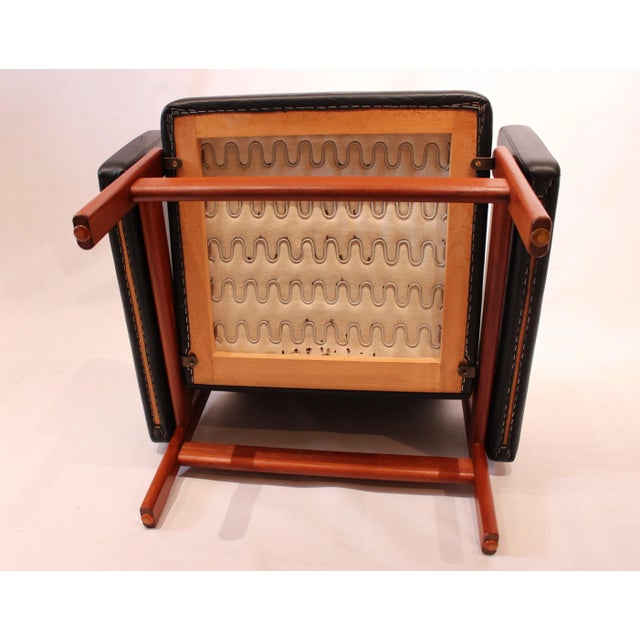 1960s Set of Danish Leather & Teak Lounge Chair & Footstool by Jørgen Bækmark for FDB, 1960s For Sale - Image 5 of 12