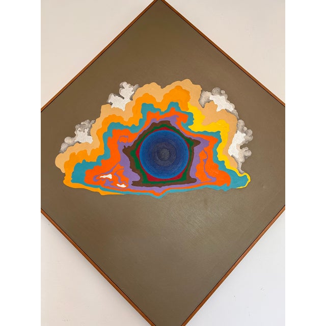 This is a vintage unsigned original framed abstract psychedelic pop art acrylic painting mounted dynamically in a diamond...