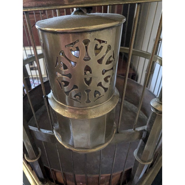 1960s Grand Victorian Style Brass and Copper Birdcage on Custom Made Designer Hexagon Table/ Stand For Sale - Image 14 of 15