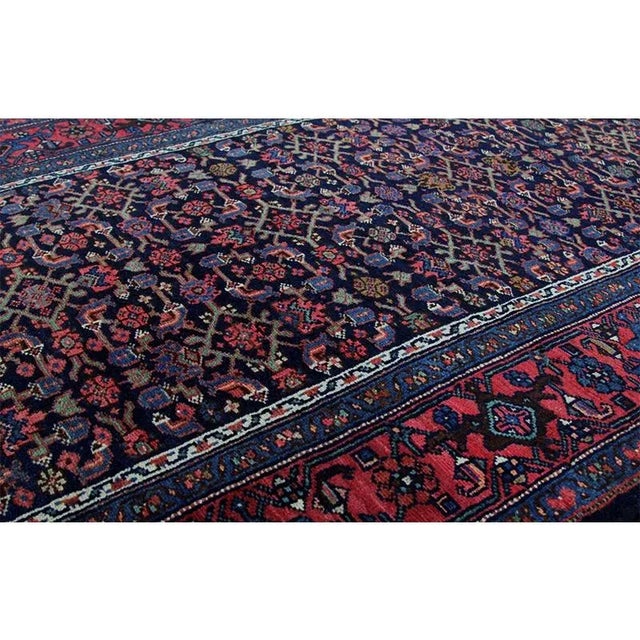 Navy Blue 1920s Old Persian Bijar Runner Rug 3’4″ X 17’6″ For Sale - Image 8 of 12