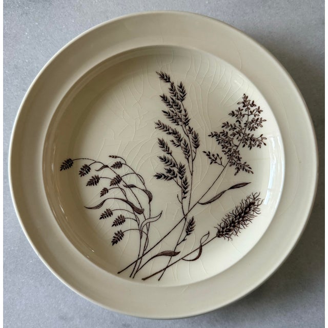 Set of 10 small plates made in Staffordshire, England by J&G Meakin. The "Windswept" pattern features a brown illustration...