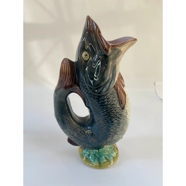 Antique 19th-Century English Victorian Majolica Fish Pitcher or Vase For Sale - Image 4 of 10