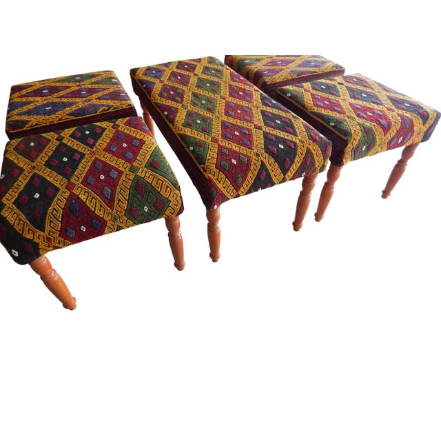 Electric Yellow Kilim Bench Upholstered With Turkish Kilim Rug For Sale - Image 8 of 13