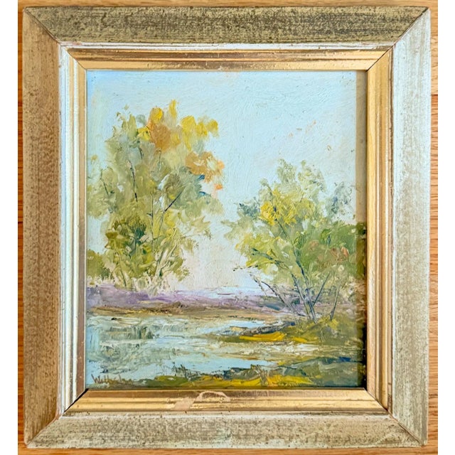 Blue J. Ellen Wilhelm (American, 20th Century) Landscape Oil Painting on Board For Sale - Image 8 of 8