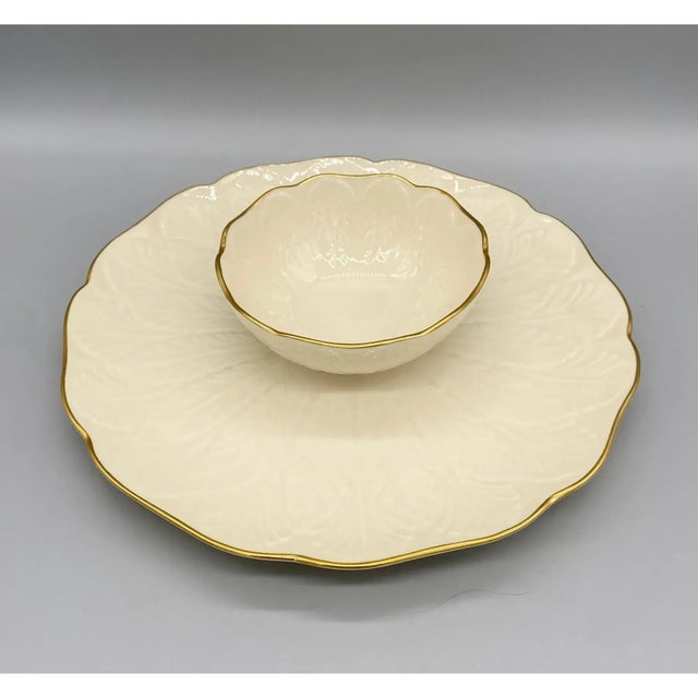 Lenox Vintage Lenox Ivory & Gold One-Piece Chip and Dip Tray | Vegetable & Dip Serving Platter | Made in Usa For Sale - Image 4 of 10