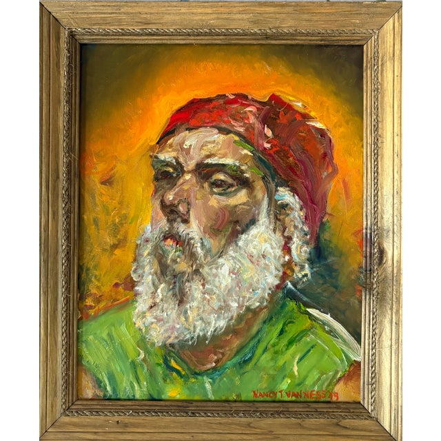 Portrait of a Man in a Red Bandana with a Beard, Original Oil Painting, Oil painting on canvas. Ready to hang. Wood...