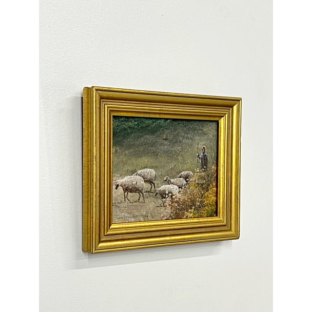 Vintage Mini Selection Painting of Shepherdess and Sheep For Sale - Image 4 of 11