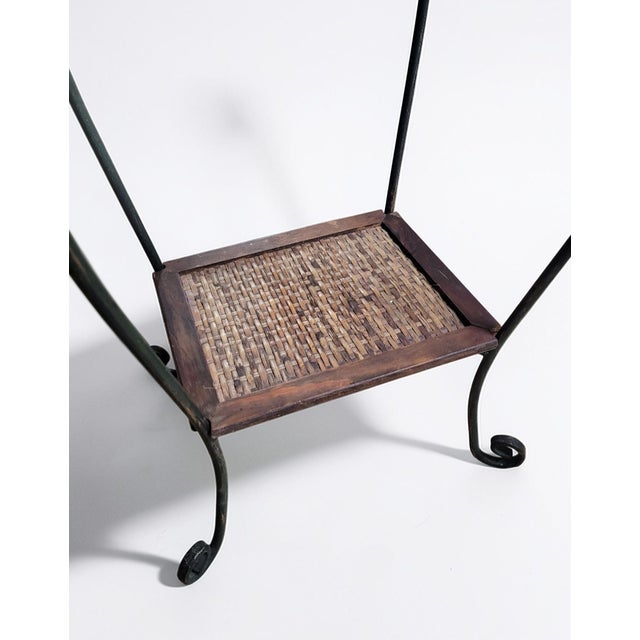 Metal Vintage Mediterranean Revival Woven Rattan and Wood Side Table with Iron Base and Drawer, 1950s For Sale - Image 7 of 11