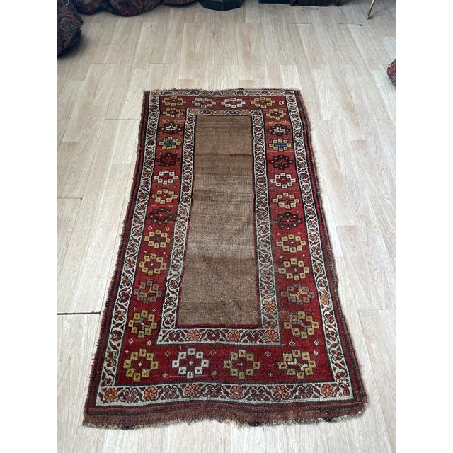 Antique c.1870s Kurdish Tribal Rug, Natural Camel Field, Geometric Border, 2'7" X 6'3" (82cm X 192cm) For Sale - Image 4 of 7