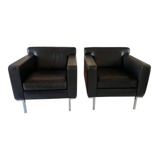 Contemporary Design Within Reach Black Leather Theatre Chairs - a Pair For Sale