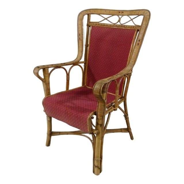 Rattan & Fabric Armchair, 1930s For Sale - Image 18 of 18