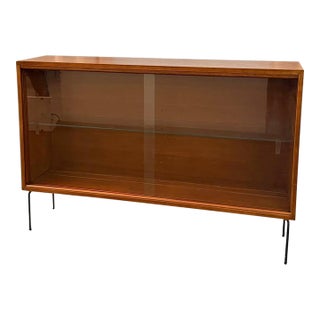 1960s Scandinavian Modern Teak Glass Front Bookcase Display Cabinet For Sale
