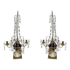 Russian Gilt Bronze Mounted Amethyst and Cut Glass White Marble Candelabra - a Pair