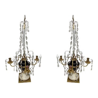 Russian Gilt Bronze Mounted Amethyst and Cut Glass White Marble Girandoles - A Pair For Sale