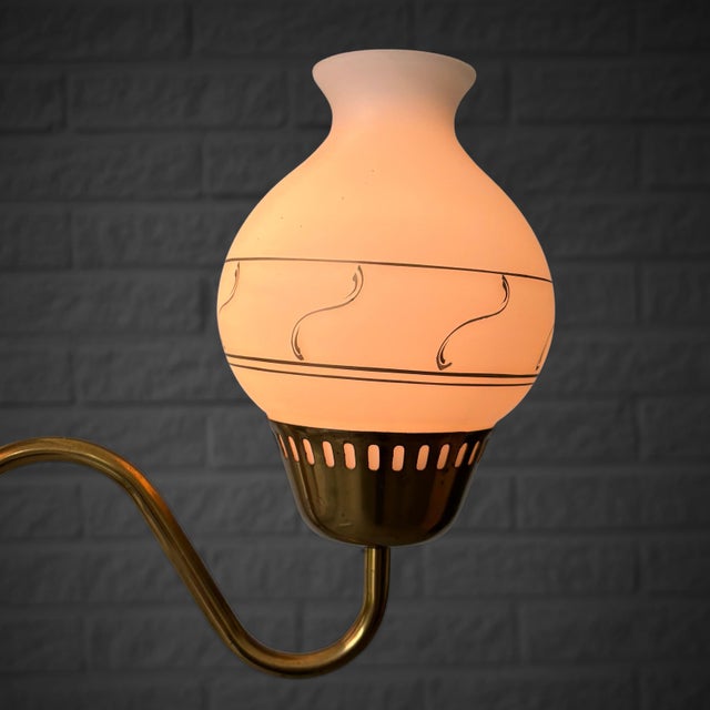 Gold Vintage Scandinavian Chandelier in Brass and Glass, 1940s For Sale - Image 8 of 11