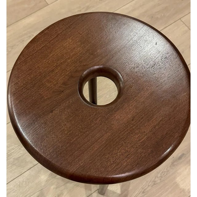 Custom Walnut Round Stool For Sale In Los Angeles - Image 6 of 10