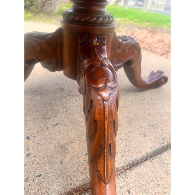 Antique English Chippendale Style Mahogany Leather Top Center Table & Mirror Top For Sale - Image 6 of 12