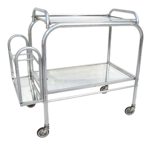 Jacques Adnet Chrome & Mirrored 2 Tier Bar Cart Bottle Holder France 1950