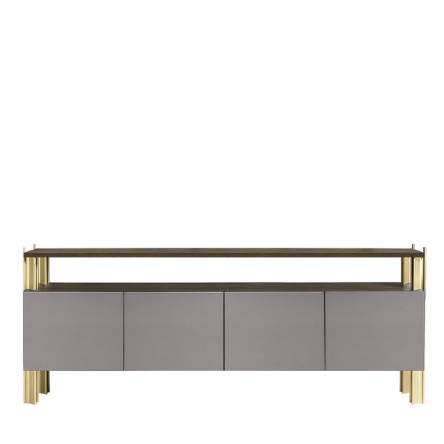 Contemporary Flexor Gray Polished-Lacquered Wood and Aluminum Dining Sideboard by Robert Stadler For Sale - Image 3 of 3