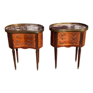 Antique Louis XVI Marble Top Night Stand End Tables - a Pair For Sale