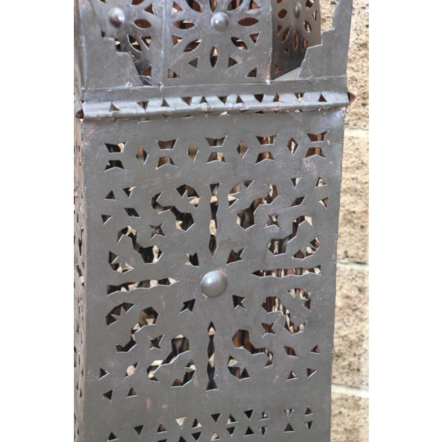 Large Outdoor Metal Moroccan Hurricane Candle Lantern For Sale In Palm Springs - Image 6 of 13