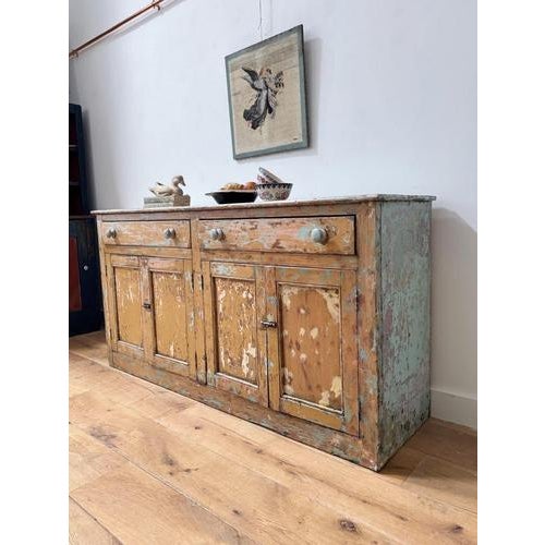 Wood Long 19th Century Irish Dry Scraped Pine Sideboard For Sale - Image 7 of 10