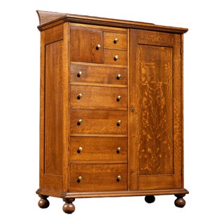 Antique Quarter Sawn Armoire Cabinet by Aurora Furniture Co. For Sale
