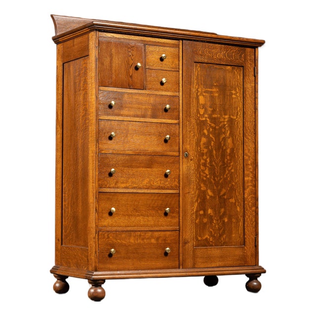 Antique Quarter Sawn Armoire Cabinet by Aurora Furniture Co. For Sale