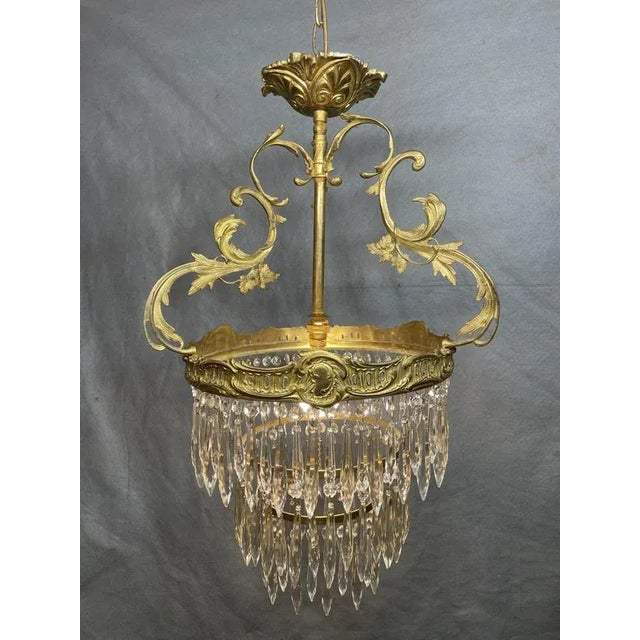 Antique Brass and Crystal Cascading Chandelier For Sale - Image 9 of 9
