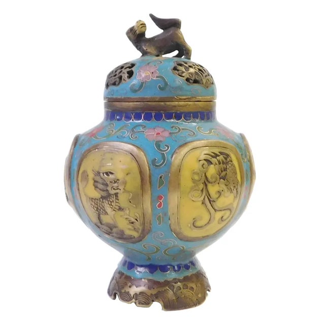 Vintage Chinese Metal Enamel Cloisonne Burner For Sale