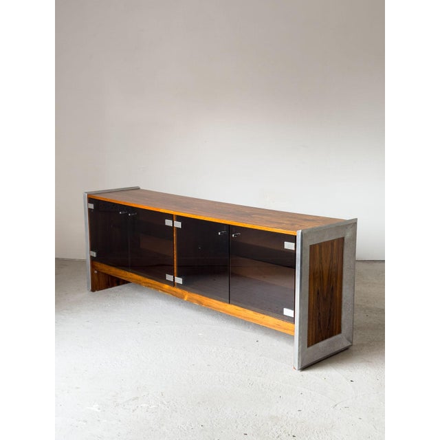 Rosewood, Chrome & Smoked Glass Sideboard attributed to Richard Young for Merrow Associates, 1960s For Sale - Image 14 of 16