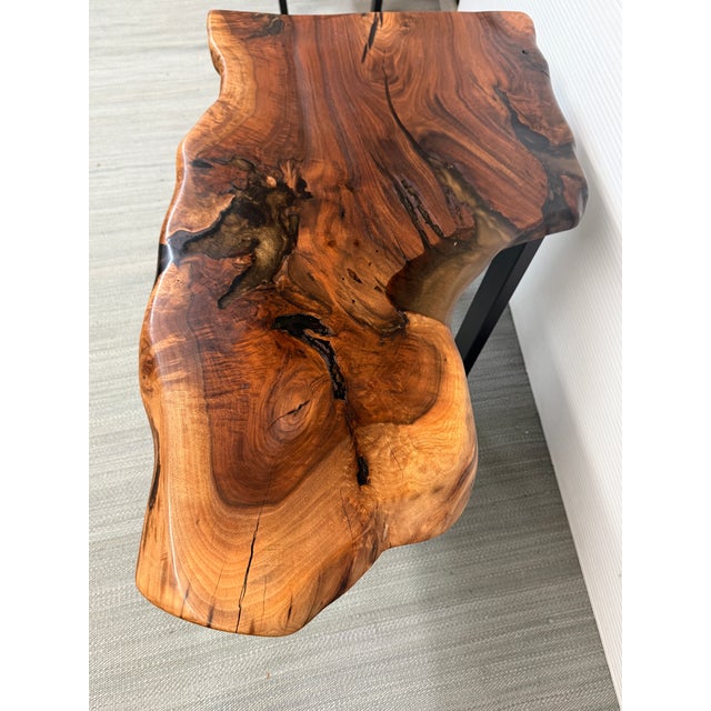 2020s Walnut Live Edge Wood Slab Side Table For Sale - Image 5 of 12
