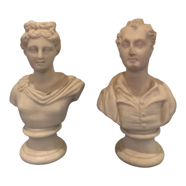 Pair of Antique French Composition Stone Classical Busts, Circa 1900 For Sale
