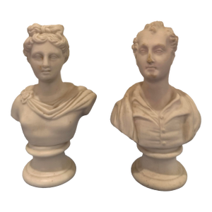 Pair of Antique French Composition Stone Classical Busts, Circa 1900