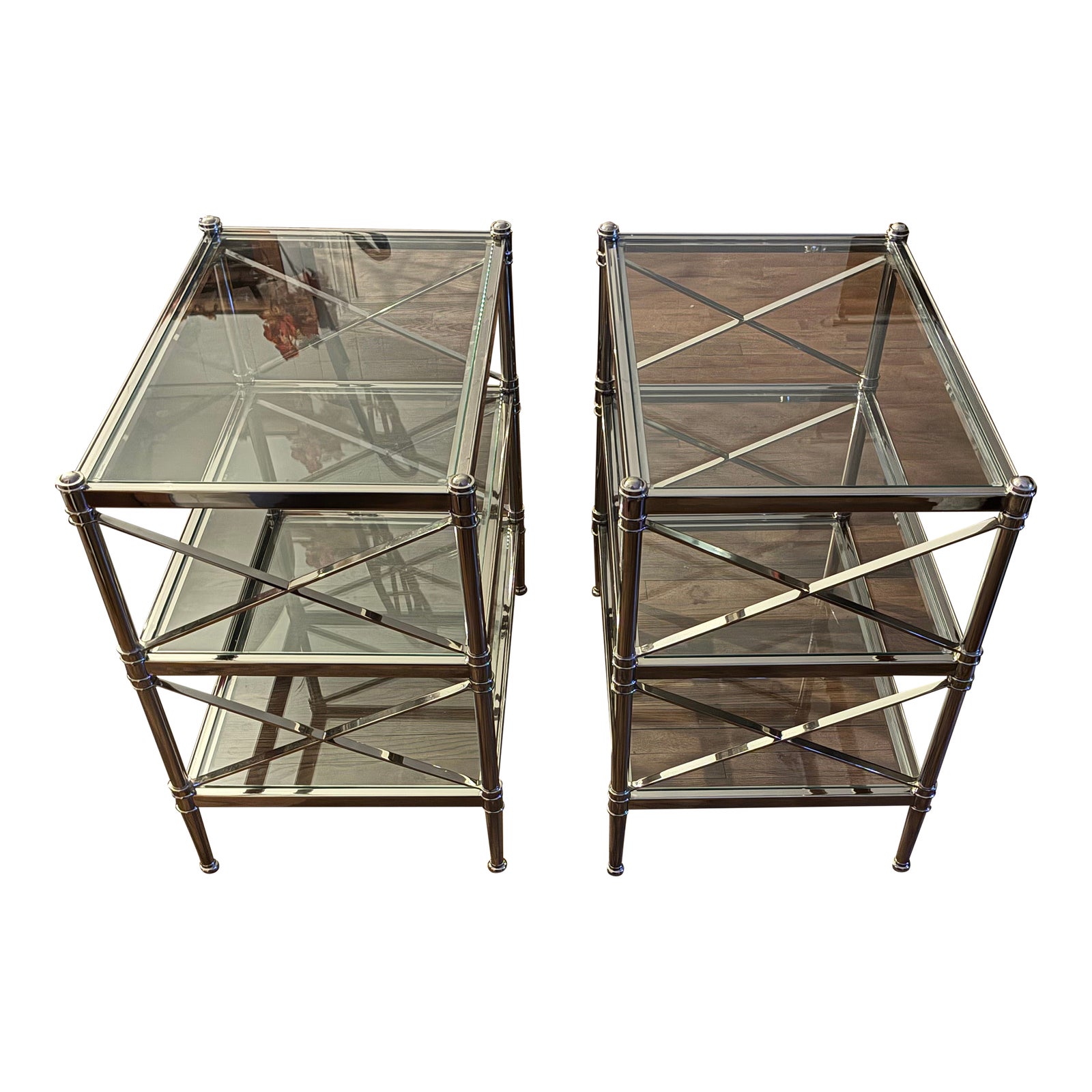 Pair of Ethan Allen Glass Top Jocelyn Side Tables (Triple Tier) | Chairish