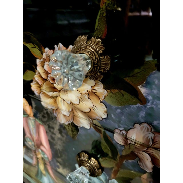 Rare Vintage Oversized Chinoiserie Emperor Verre Eglomise Black Mirrored Brass Painted 4 Drawer Chests Commodes- A Pair For Sale - Image 14 of 18