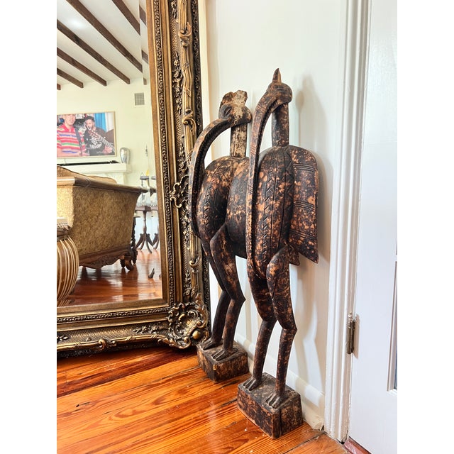 Early 20th Century West African Senufo-Style Sejen Carved Wood Hornbill Sculptures - Pair For Sale - Image 9 of 11