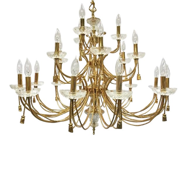 Vintage 21 Light Polished Brass Neoclassical Chandelier For Sale
