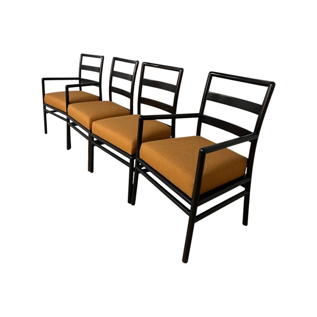 Black Lacquer Dining Chairs in Orange Upholstery Attributed to t.h. Robsjohn-Gibbings for Widdicomb For Sale - Image 10 of 14