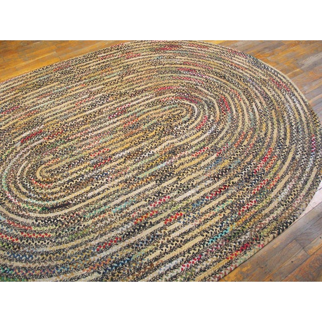 Abstract 1930s Soft Colorful Abstract Antique American Braided Rug 6'3" X 9' Cotton Wool Carpet For Sale - Image 3 of 6